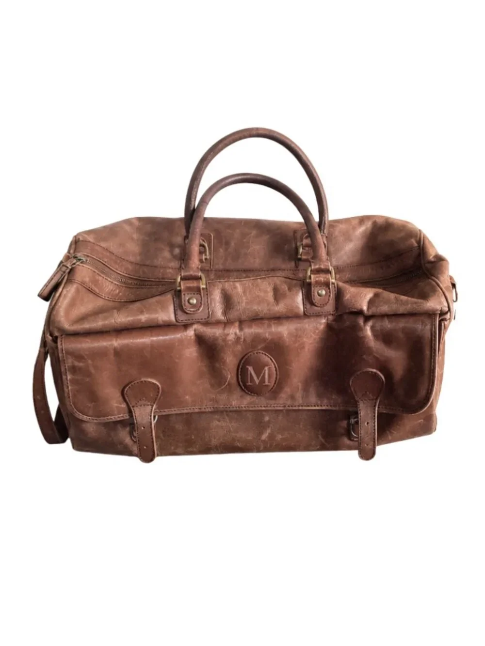 Leather Duffle Bag - Leather Travel Bag w/ Patina, Spacious Weekender - Picture 3 of 7